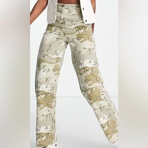 Topshop highwaisted straight leg utility pants in khaki camo print